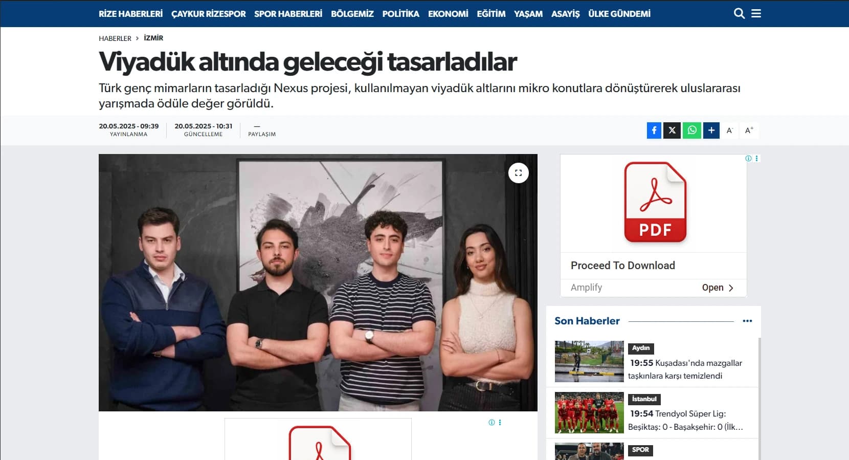 Screenshot of the Gazete Rize Nexus article, published 20 May 2025