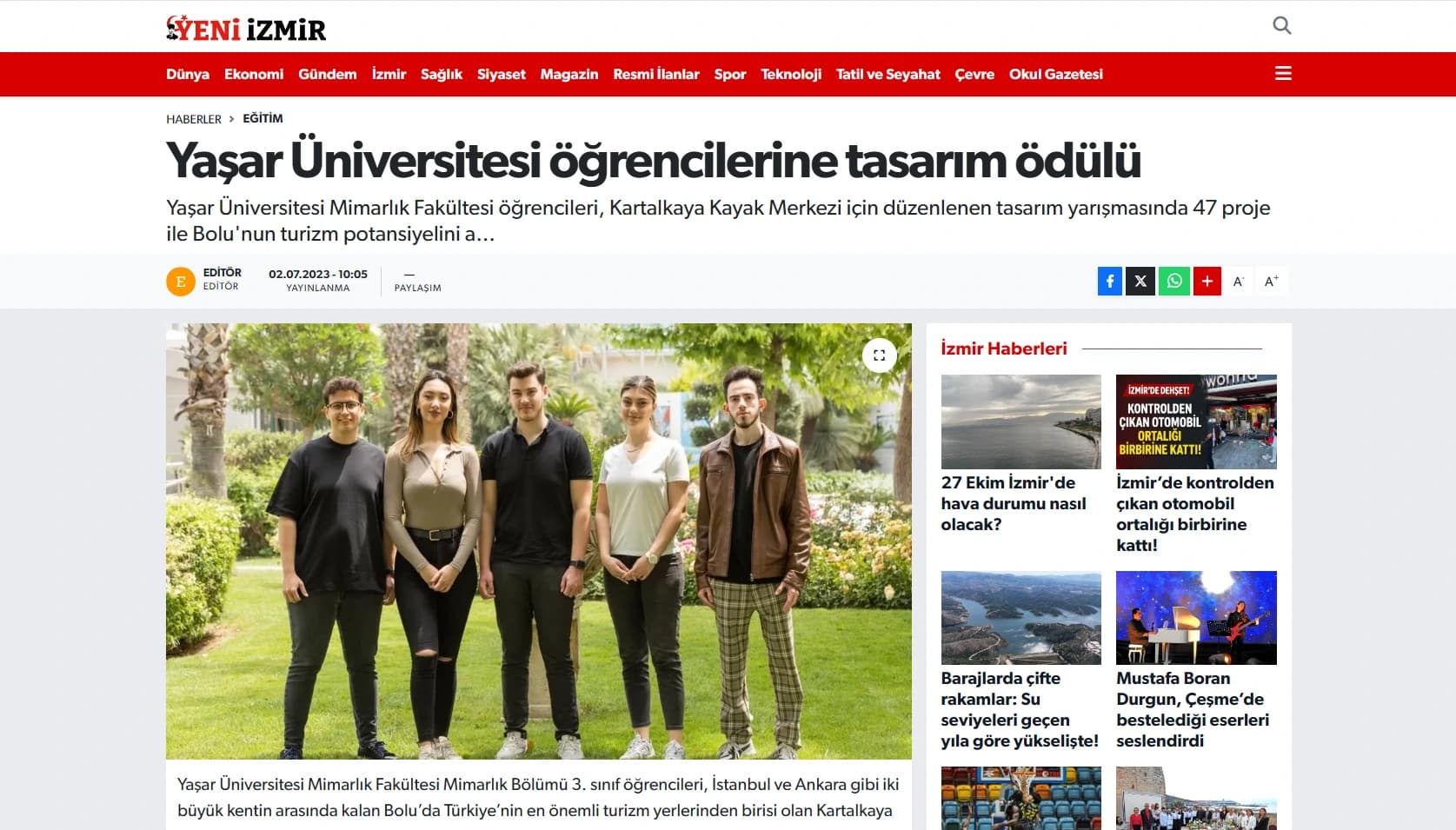 Screenshot of Yeni İzmir: Design Award for Yaşar University Students
